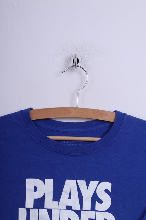 Champion Mens M T-Shirt Crew Neck Cotton Blue Plays Under Pressure