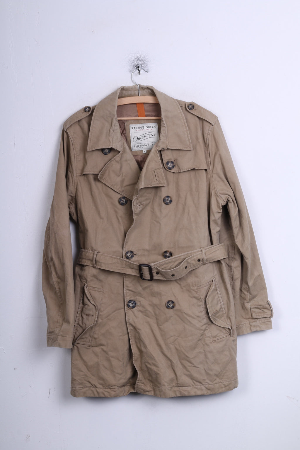 Cappotto M da donna verde corsa doppio petto imbottito beige