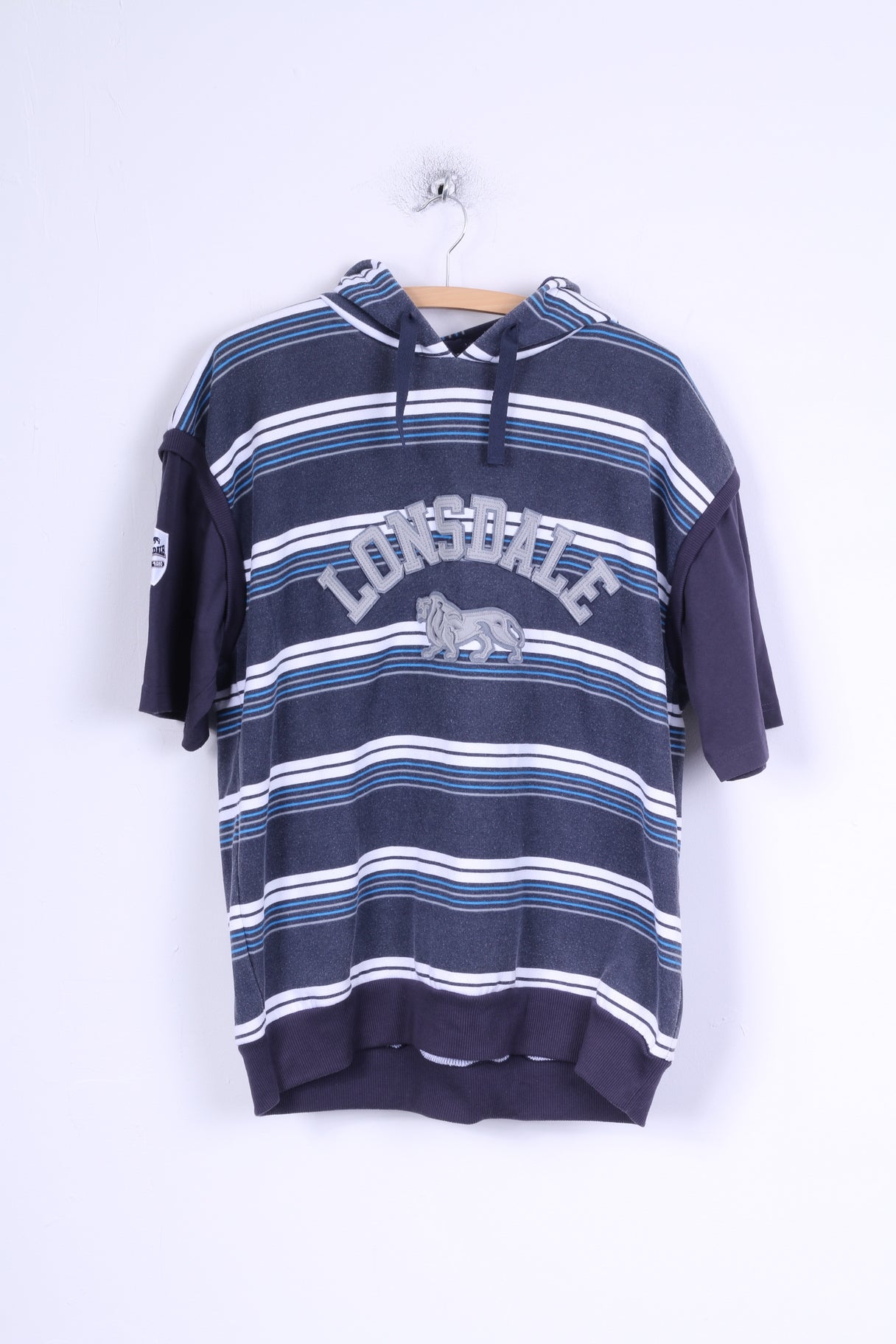 Lonsdale London Gilet sans manches en coton à capuche rayé bleu pour homme