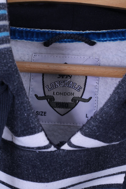 Lonsdale London Mens L Sleeveless Blue Striped Hooded Cotton Vest