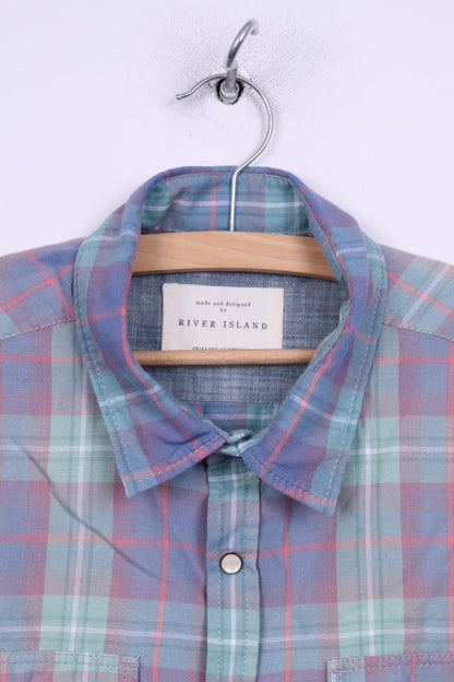 River Island Chemise décontractée à manches courtes pour homme L (M) Bleu