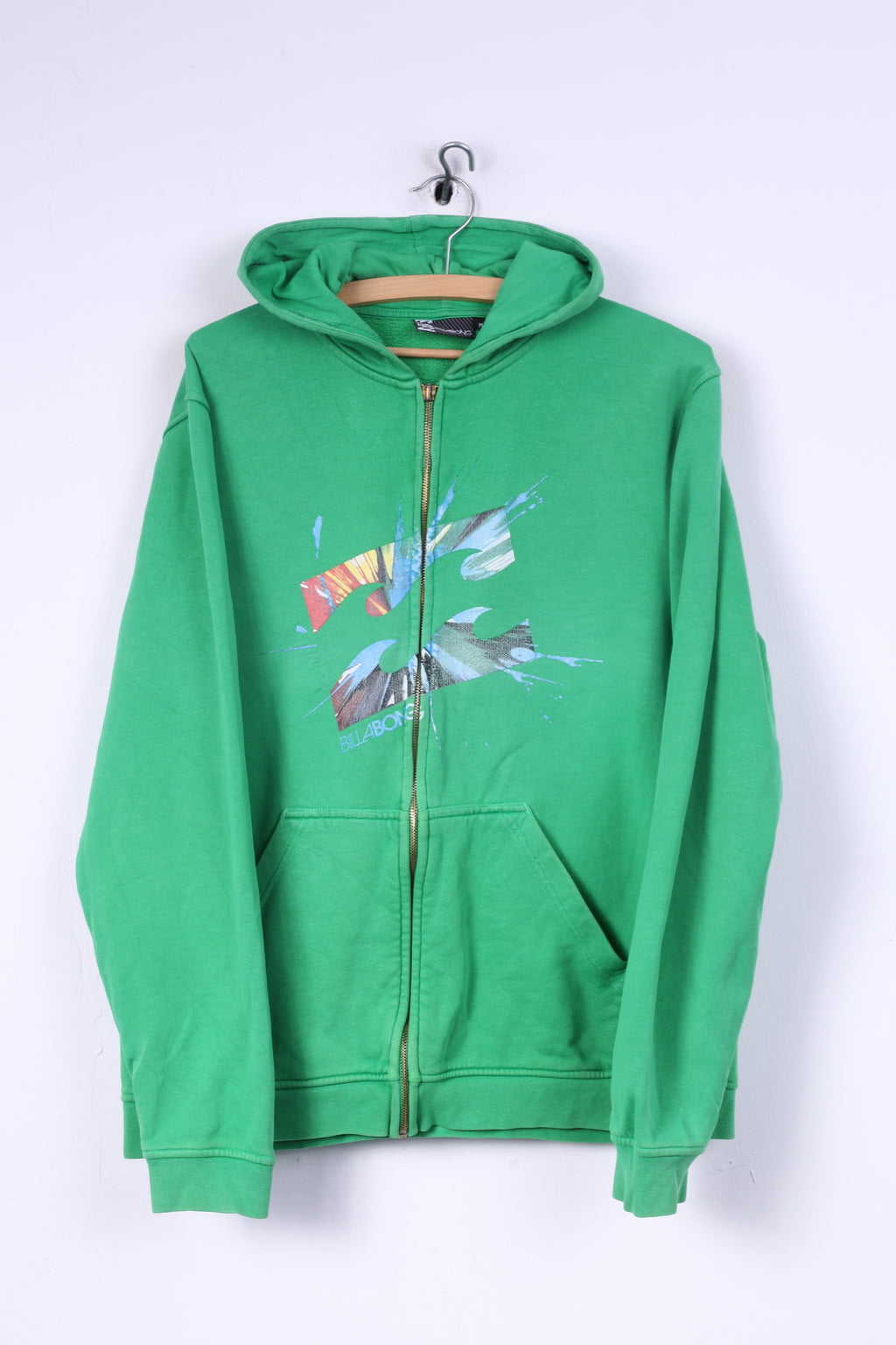 Billabong Mens M Sweatshirt Vert À Capuche Coton Pull Fermeture Éclair Complète 