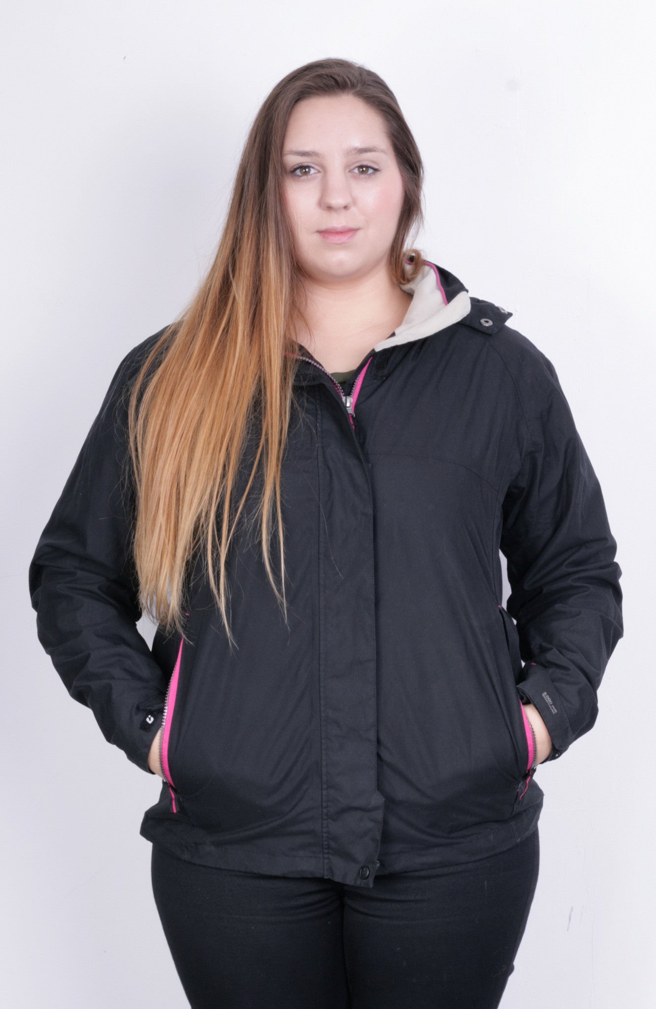 Killtec Womens L 14 Jacket Hood Full Zipper Black Waterproof - RetrospectClothes