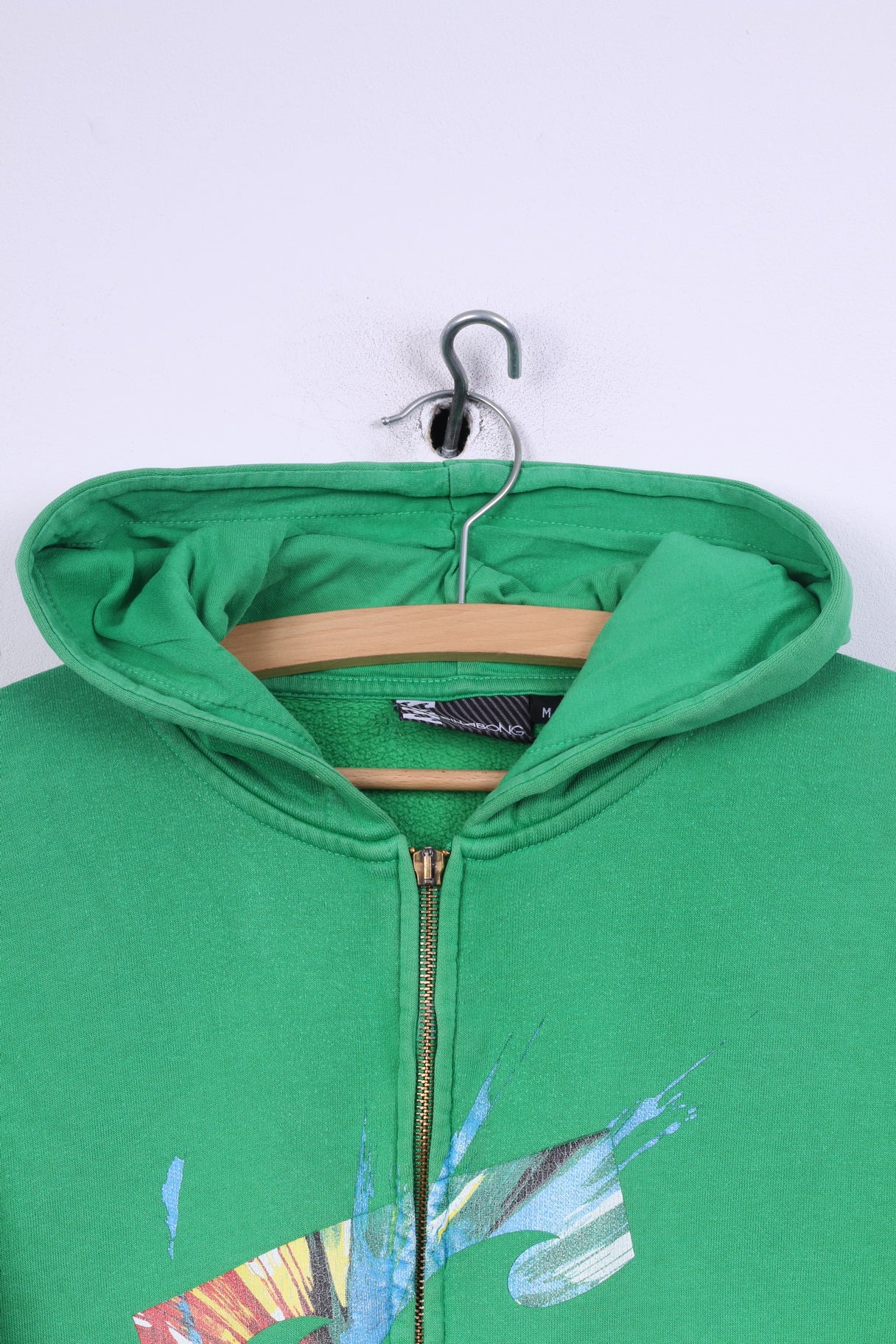 Billabong Mens M Sweatshirt Green Hooded Cotton Jumper Full Zipper