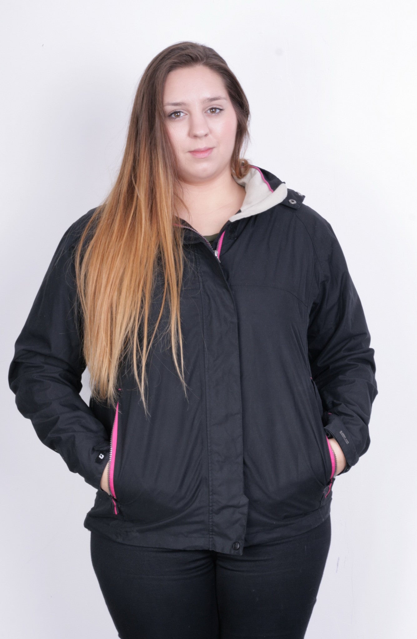 Killtec Womens L 14 Jacket Hood Full Zipper Black Waterproof - RetrospectClothes