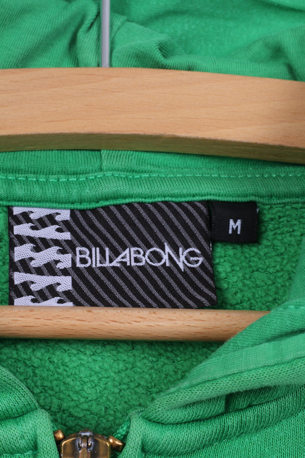 Billabong Mens M Sweatshirt Vert À Capuche Coton Pull Fermeture Éclair Complète 