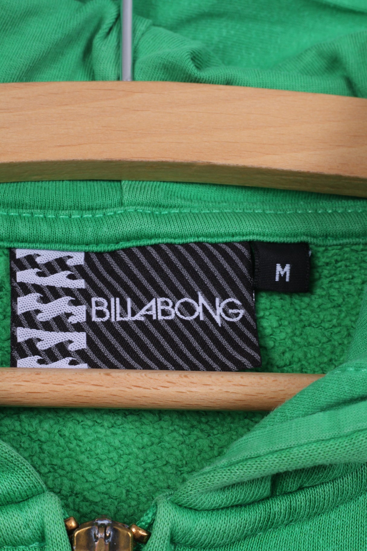 Billabong Mens M Sweatshirt Vert À Capuche Coton Pull Fermeture Éclair Complète 