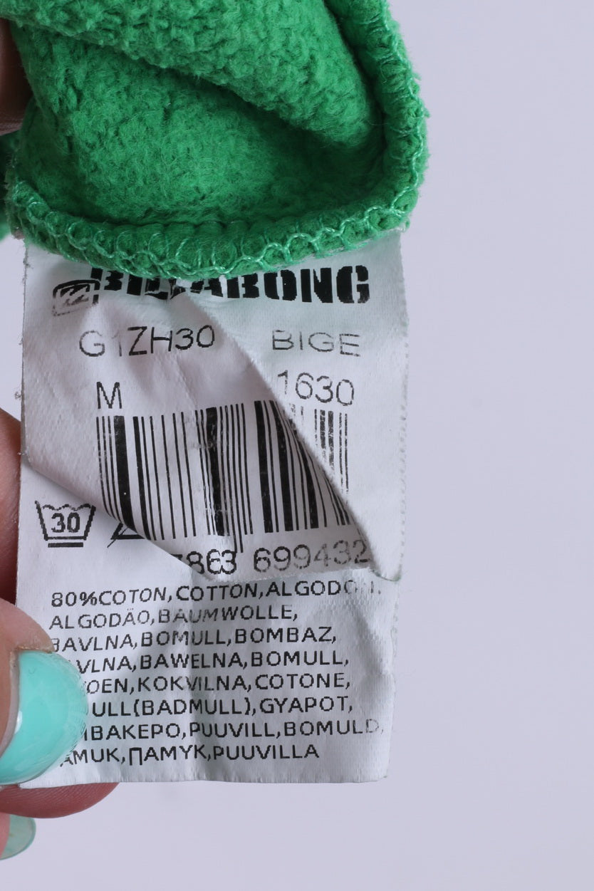 Billabong Mens M Sweatshirt Vert À Capuche Coton Pull Fermeture Éclair Complète 