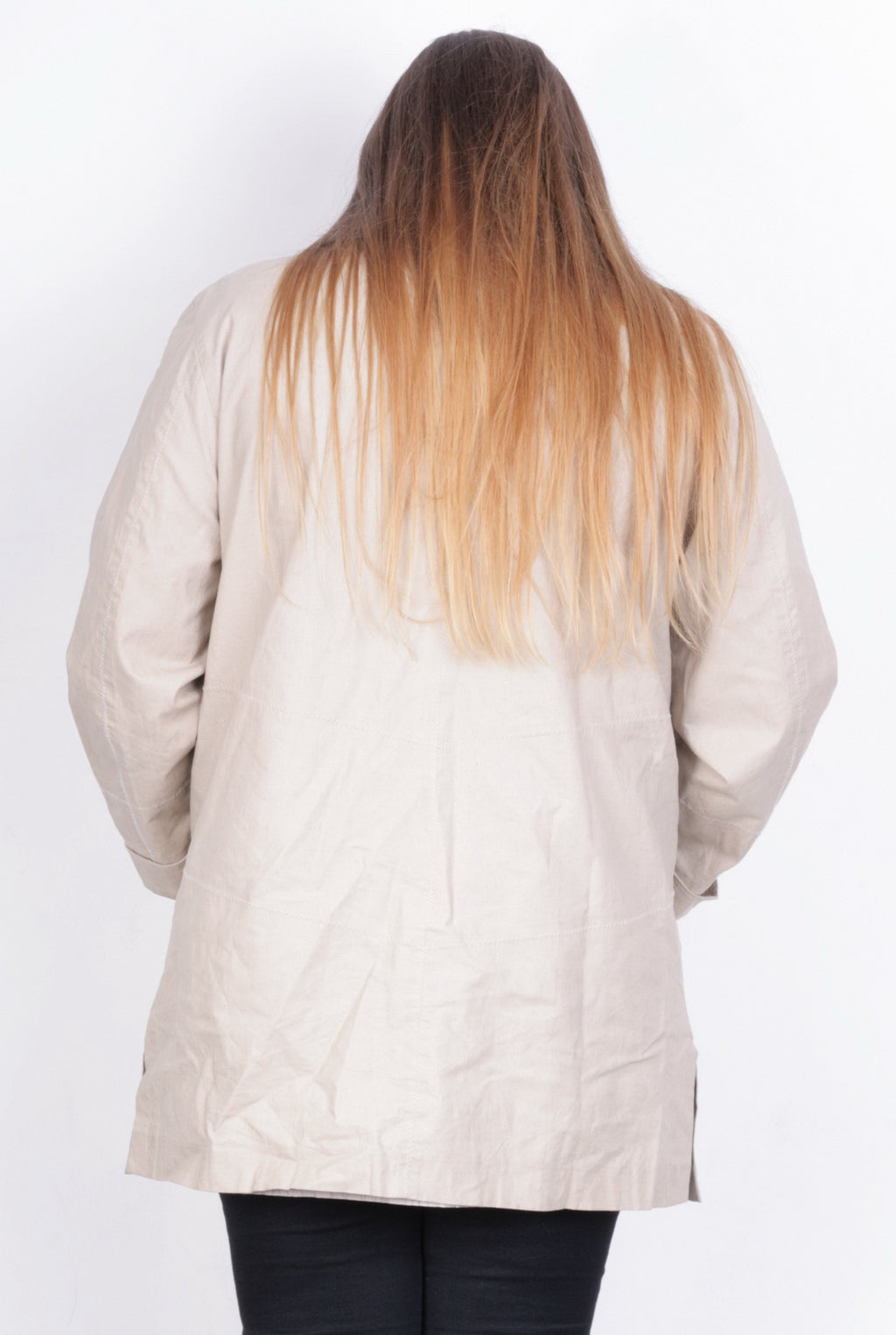 Loft Fashion Womens 42 L Coat Jacket Beige Full Zipper Linen - RetrospectClothes