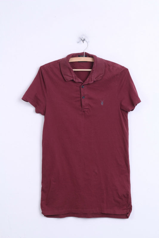 All Saints Spitalfields Mens S Polo Shirt Maroon Top Cotton - RetrospectClothes