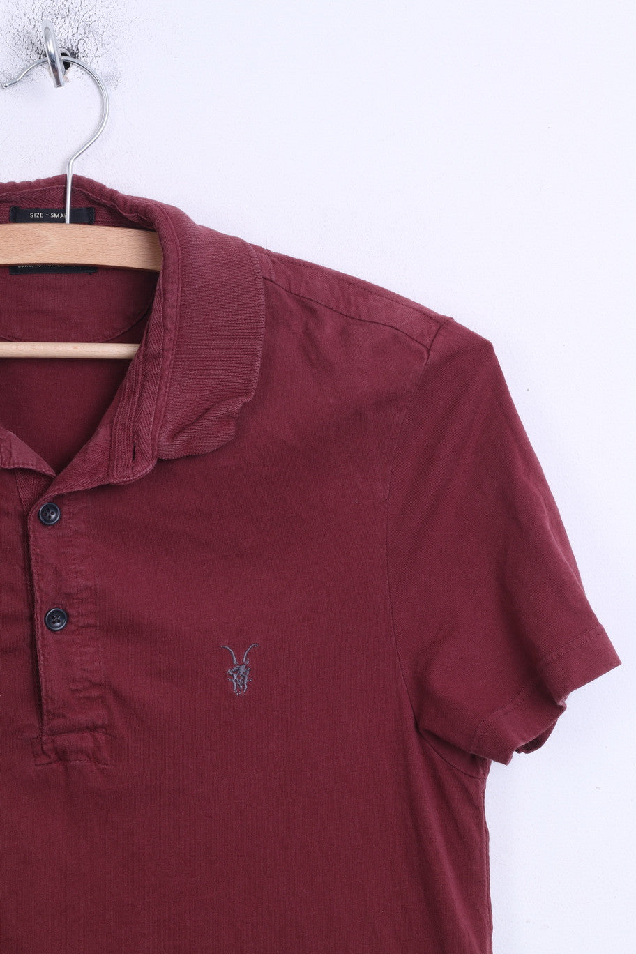 All Saints Spitalfields Mens S Polo Shirt Maroon Top Cotton - RetrospectClothes