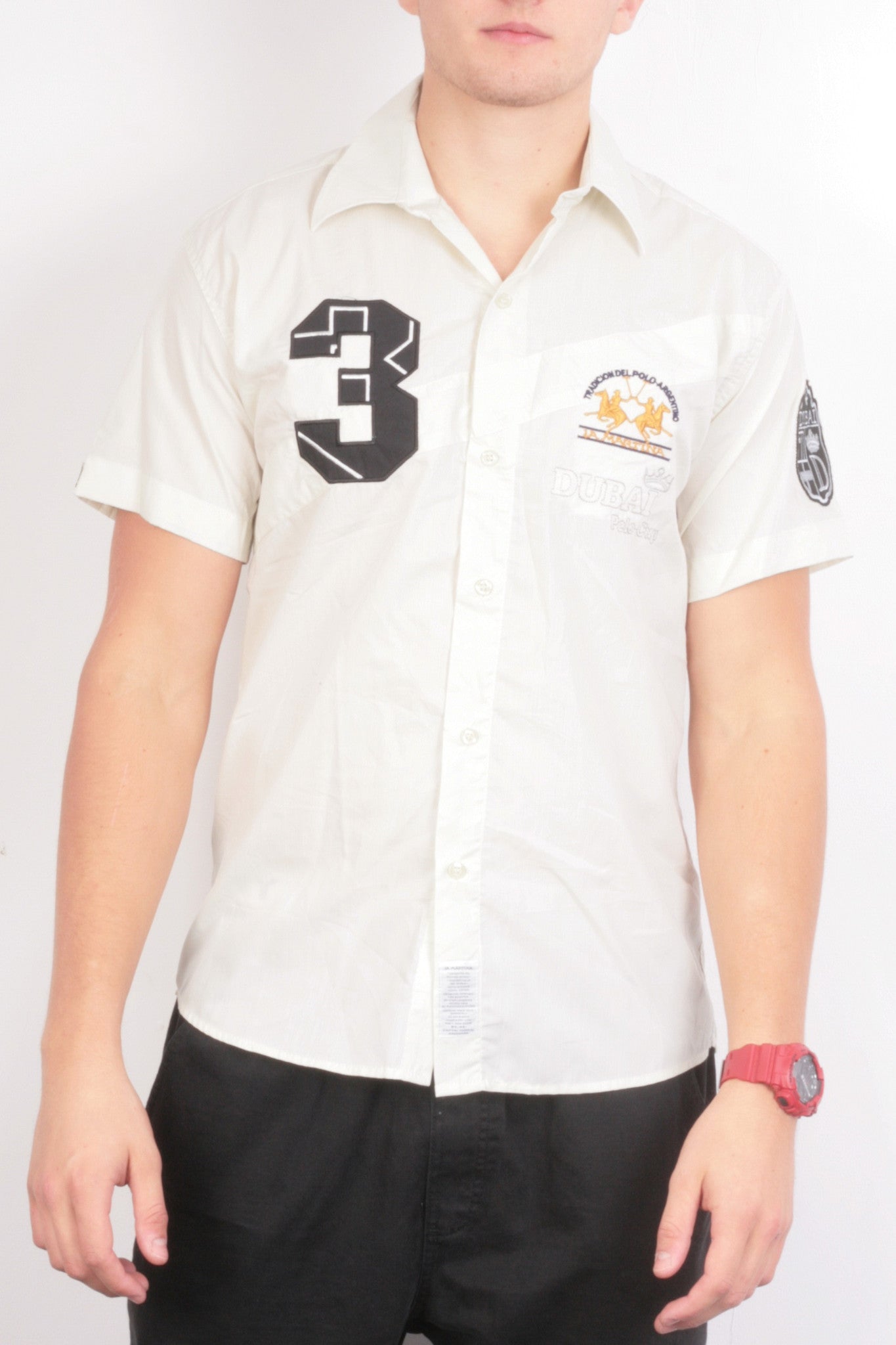 La Martina Mens L Casual Shirt Dubai Polo Short Sleeve Cotton - RetrospectClothes