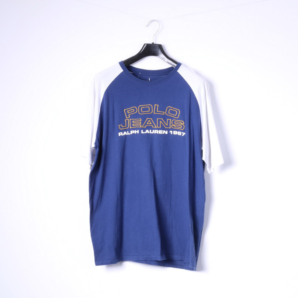 Polo Jeans Ralph Lauren Mens L T- Shirt Crew Neck Blue Logo Top
