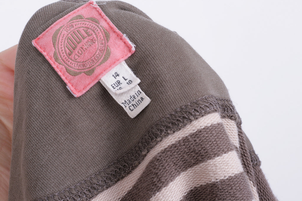 Tom Joule Womens L Sweatshirt Striped Brown Beige Zip Neck Cotton - RetrospectClothes