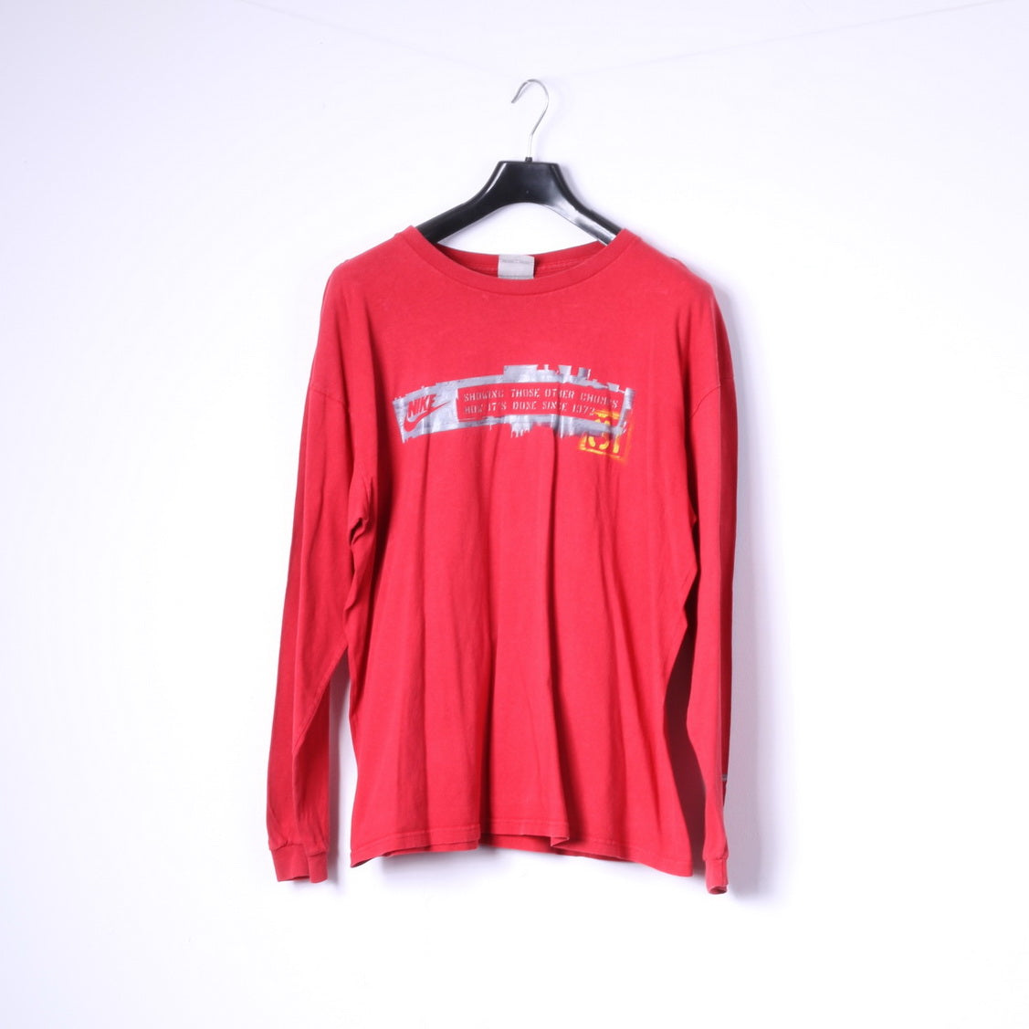 Maglia Nike XL da uomo rossa girocollo a maniche lunghe in cotone con logo