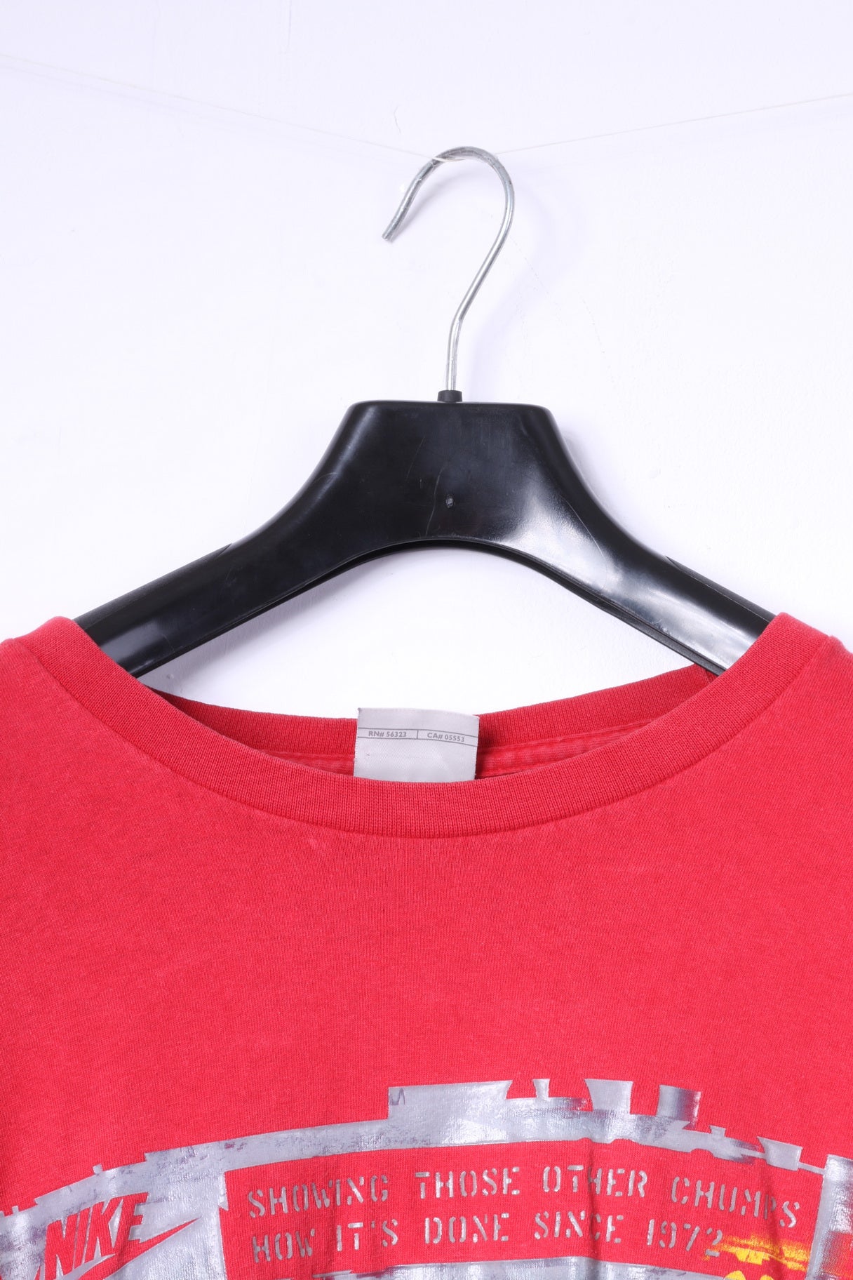 Nike Mens XL Shirt Red Crew Neck Long Sleeve Cotton Logo Top