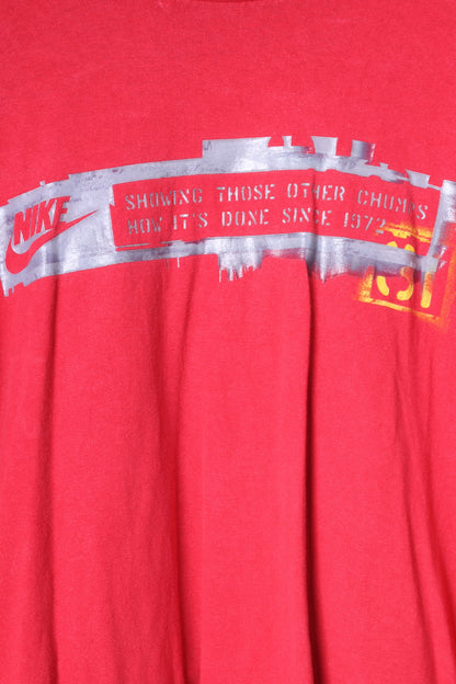 Nike Mens XL Shirt Red Crew Neck Long Sleeve Cotton Logo Top