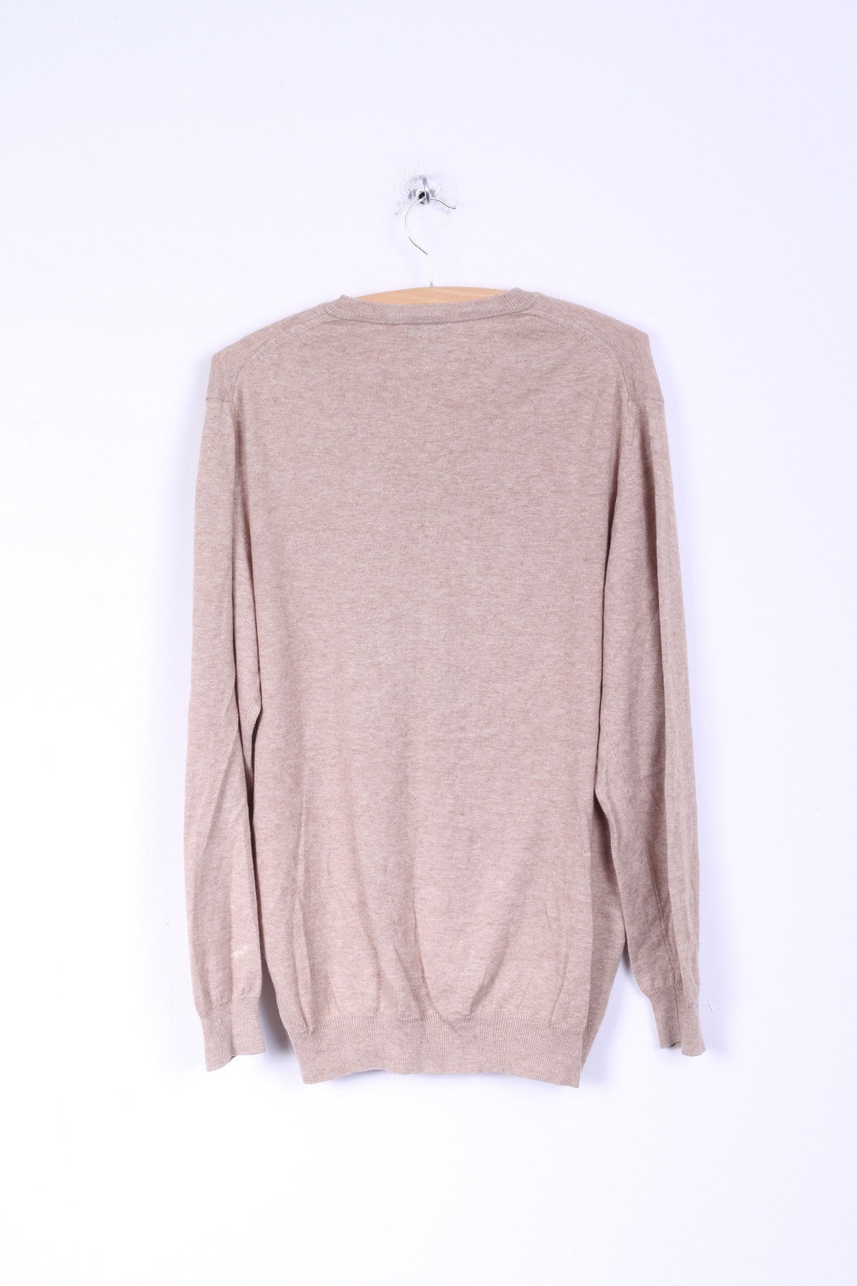 TM Lewin Pull M pour homme en coton et cachemire mélangés beige avec col en V