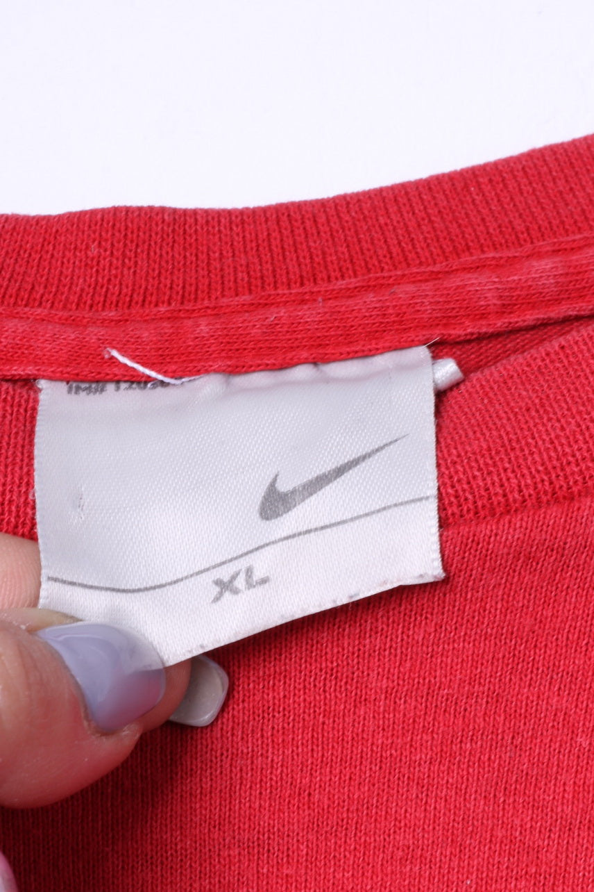 Maglia Nike XL da uomo rossa girocollo a maniche lunghe in cotone con logo