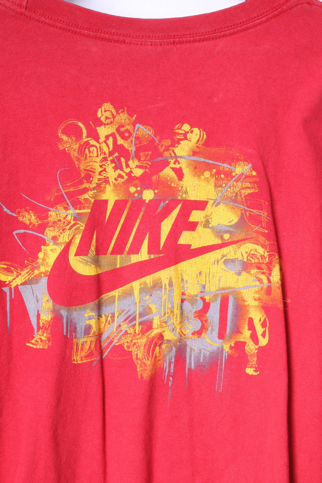 Maglia Nike XL da uomo rossa girocollo a maniche lunghe in cotone con logo