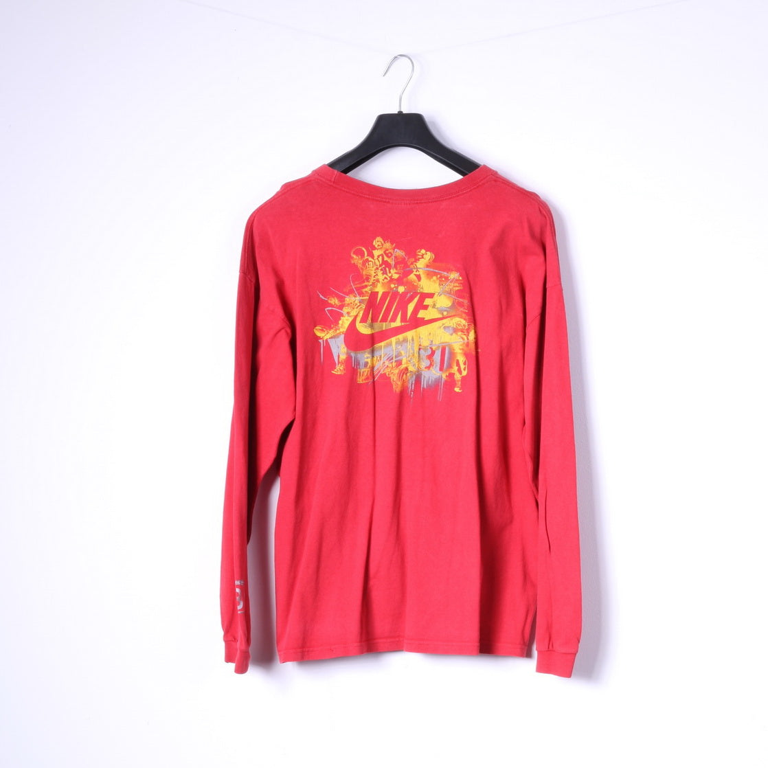 Maglia Nike XL da uomo rossa girocollo a maniche lunghe in cotone con logo