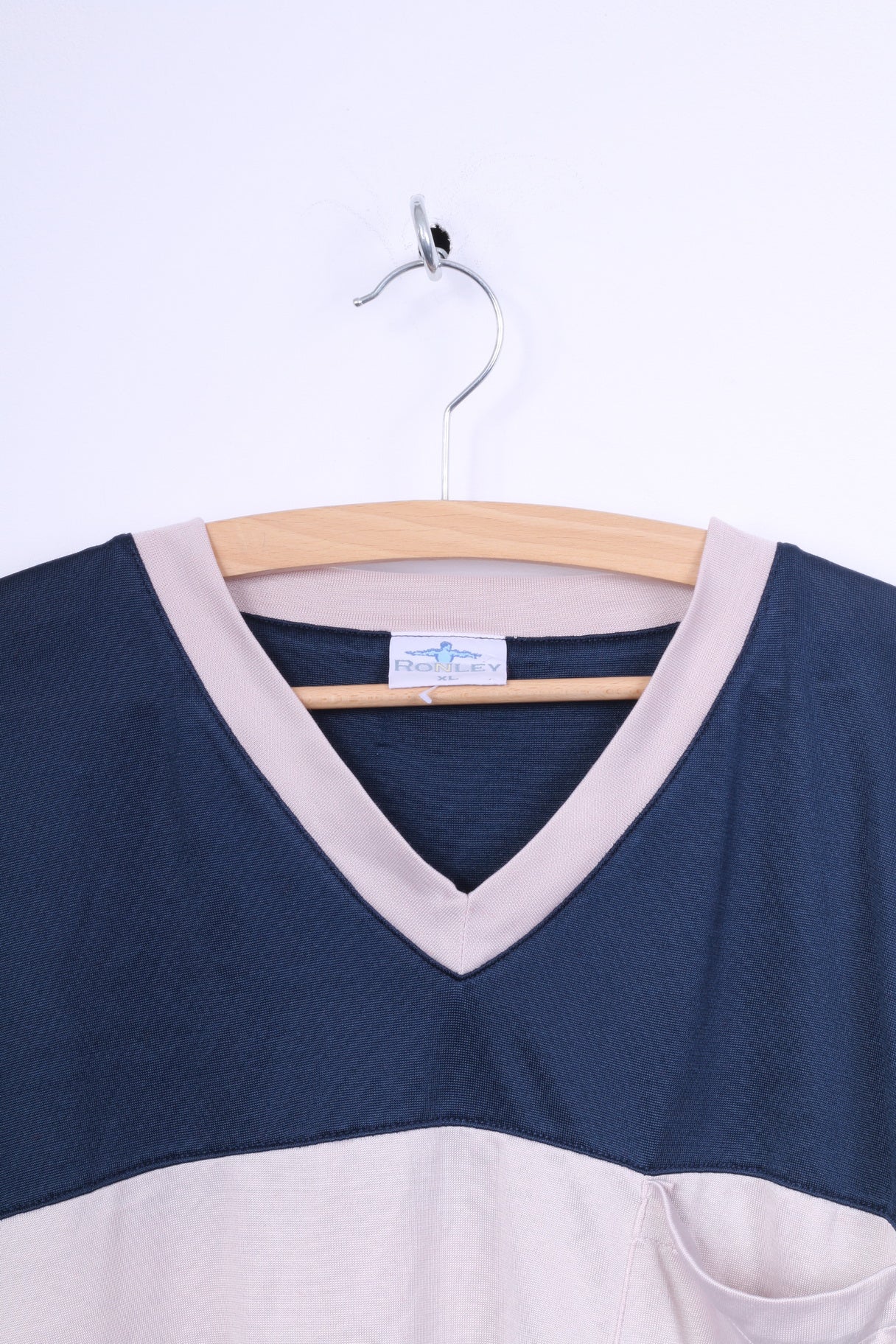 RONLEY Camicia XL da uomo a maniche lunghe con scollo a V in nylon sportiva vintage