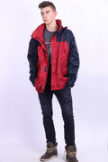 Etirel Mens M Jacket Parka Hood Red Waterproof Nylon Navy Blue Vintage Track Top - RetrospectClothes