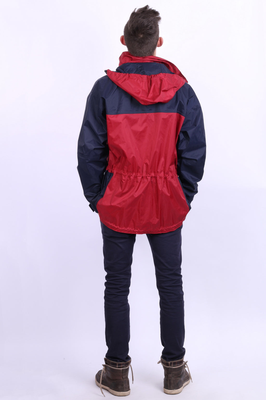Etirel Mens M Jacket Parka Hood Red Waterproof Nylon Navy Blue Vintage Track Top - RetrospectClothes