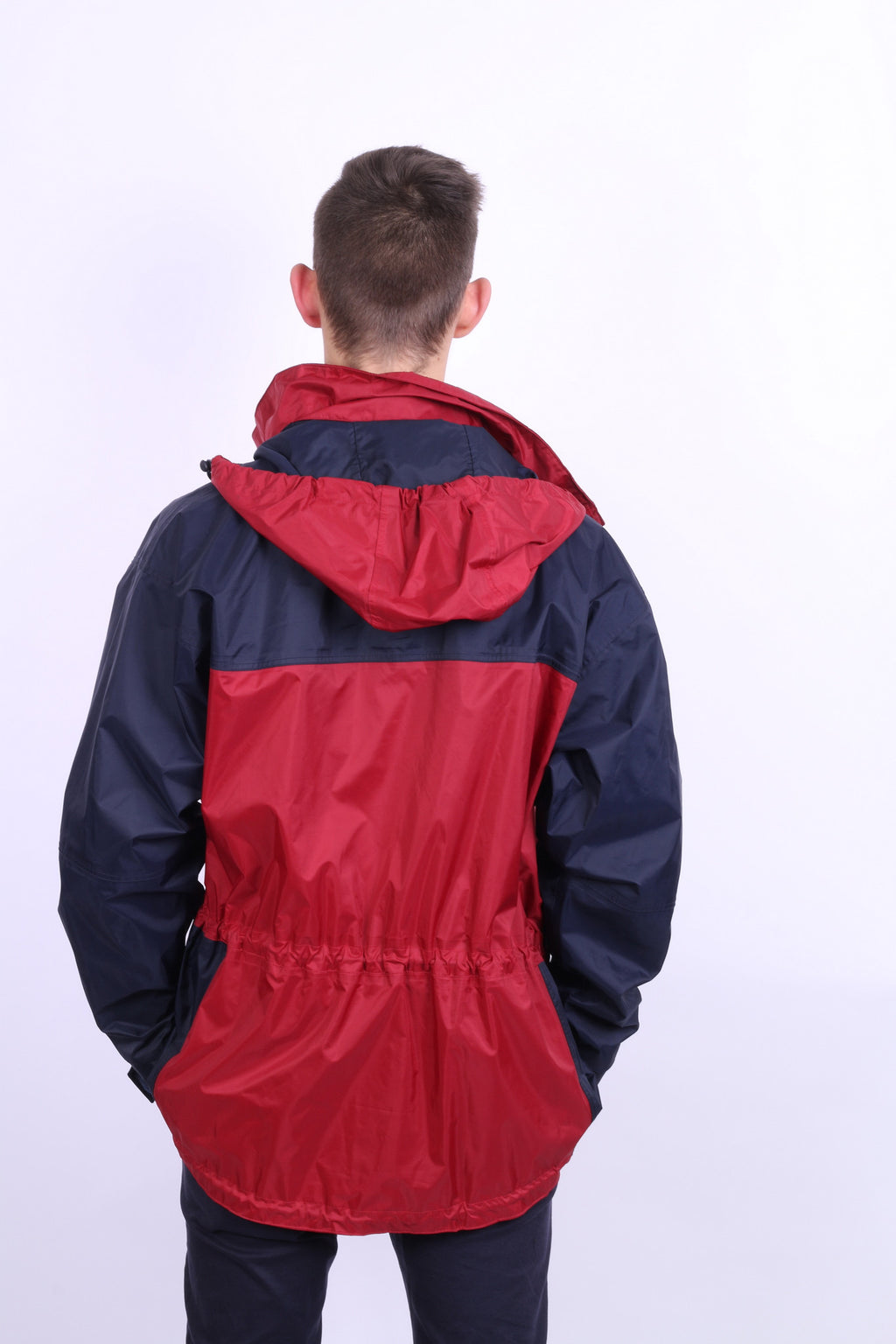 Etirel Mens M Jacket Parka Hood Red Waterproof Nylon Navy Blue Vintage Track Top - RetrospectClothes