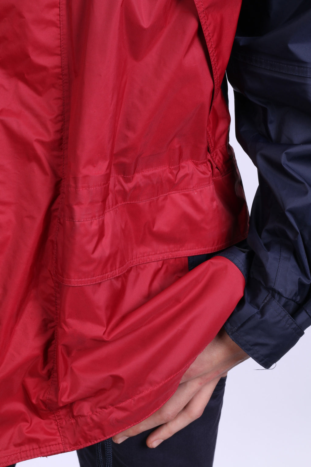 Etirel Mens M Jacket Parka Hood Red Waterproof Nylon Navy Blue Vintage Track Top - RetrospectClothes