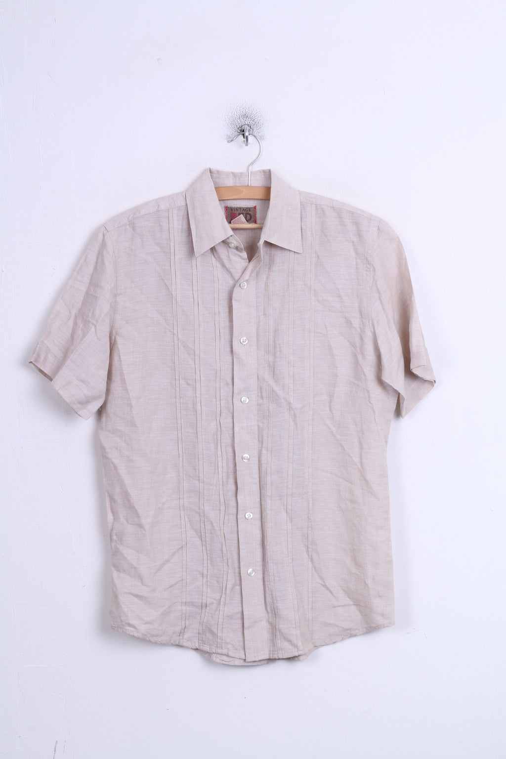 Camicia casual da uomo vintage ROSSA S a maniche corte in lino beige