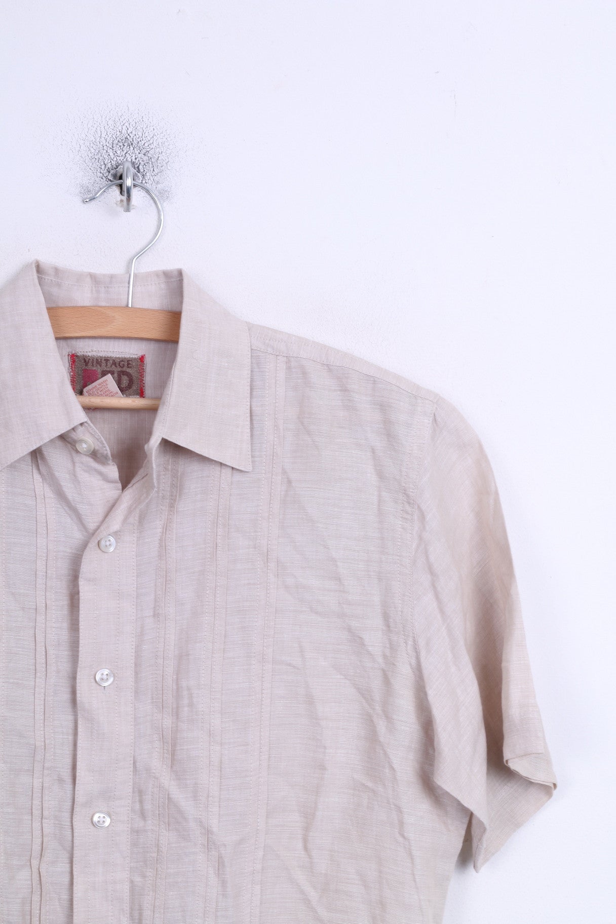 Camicia casual da uomo vintage ROSSA S a maniche corte in lino beige