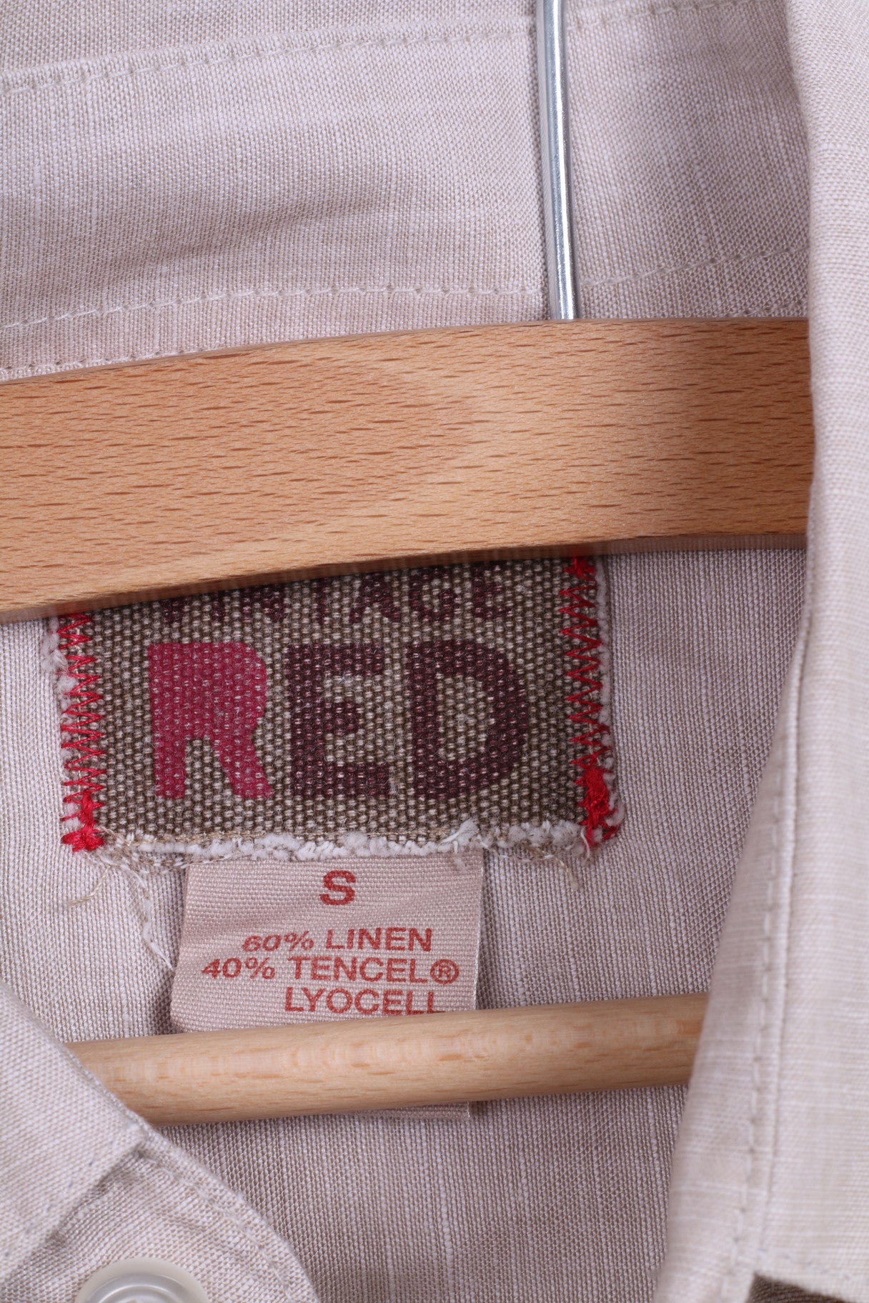 Camicia casual da uomo vintage ROSSA S a maniche corte in lino beige