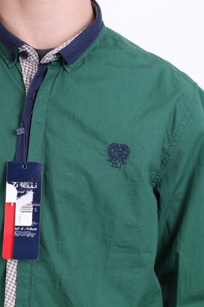 New Zirelli Mens XL Casual Shirt Dark Green Unique Cotton Buttons Down - RetrospectClothes