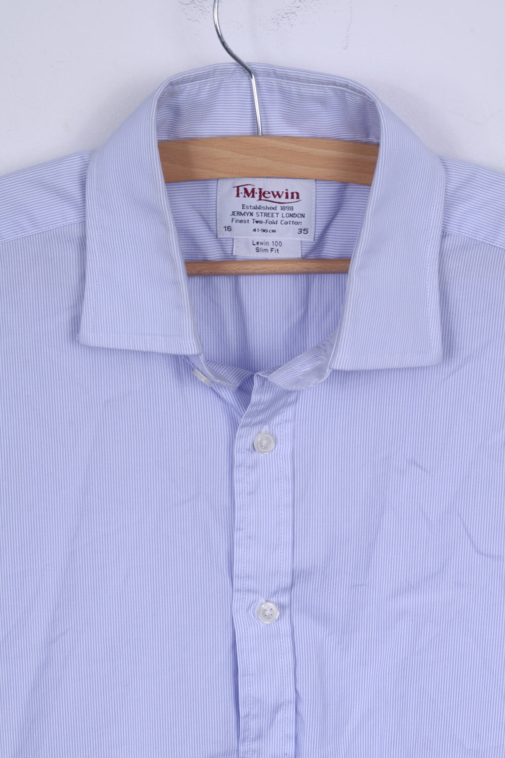 TM Lewin Camicia Casual da Uomo 16 35 L Blu a Righe in Cotone Slim Fit Lewin 100