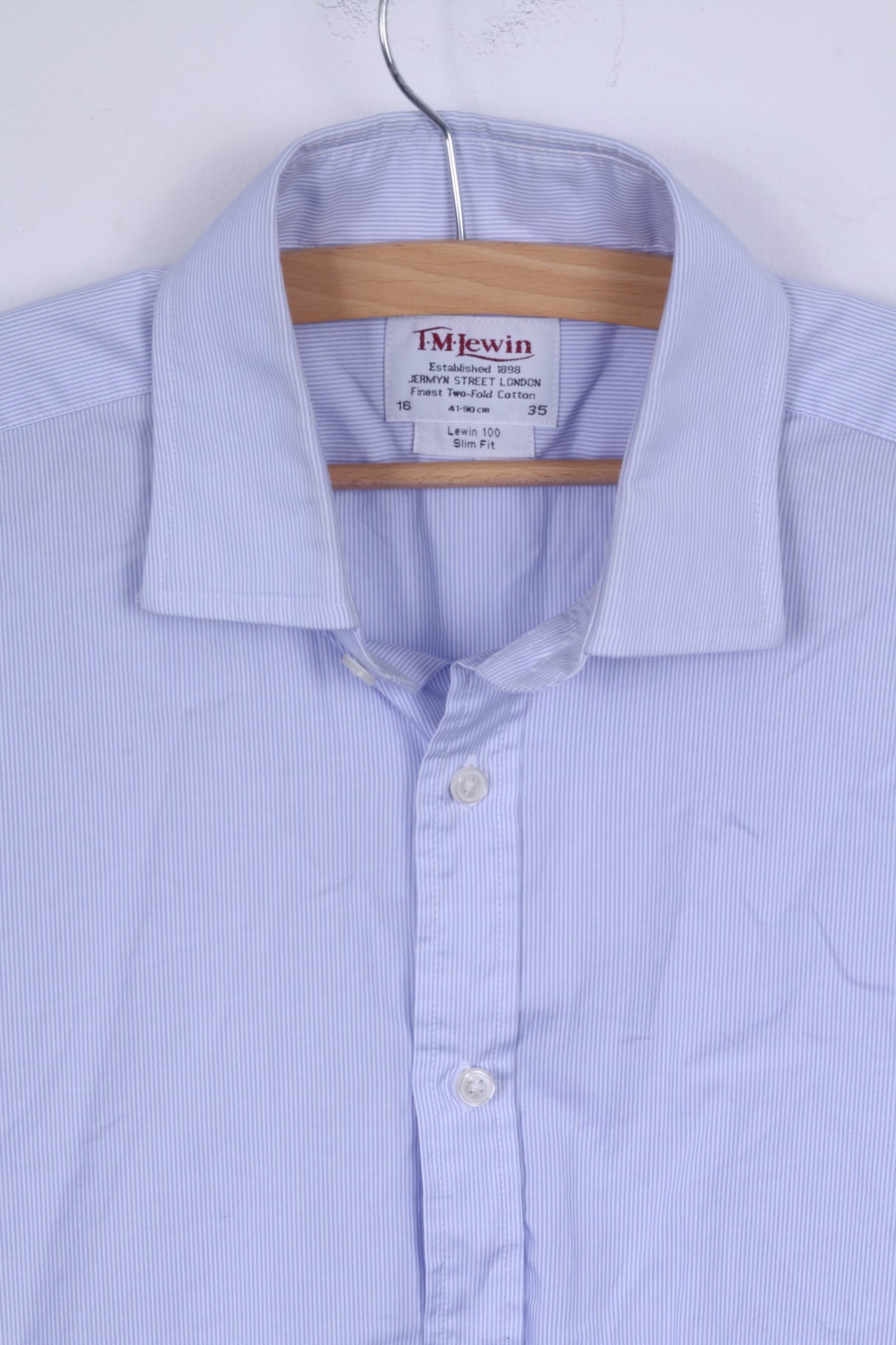 TM Lewin Camicia Casual da Uomo 16 35 L Blu a Righe in Cotone Slim Fit Lewin 100