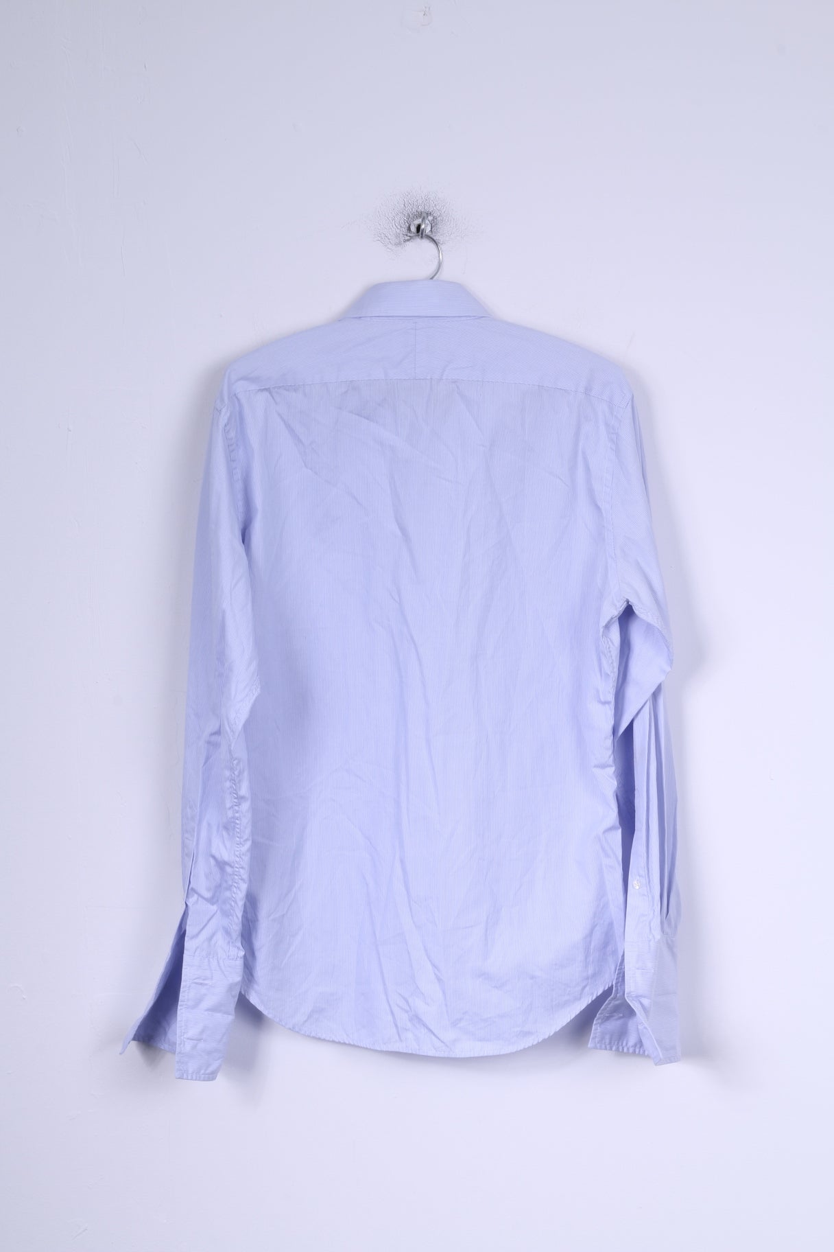 T.M Lewin Mens 16 35 L Casual Shirt Blue Striped Cotton Slim Fit Lewin 100