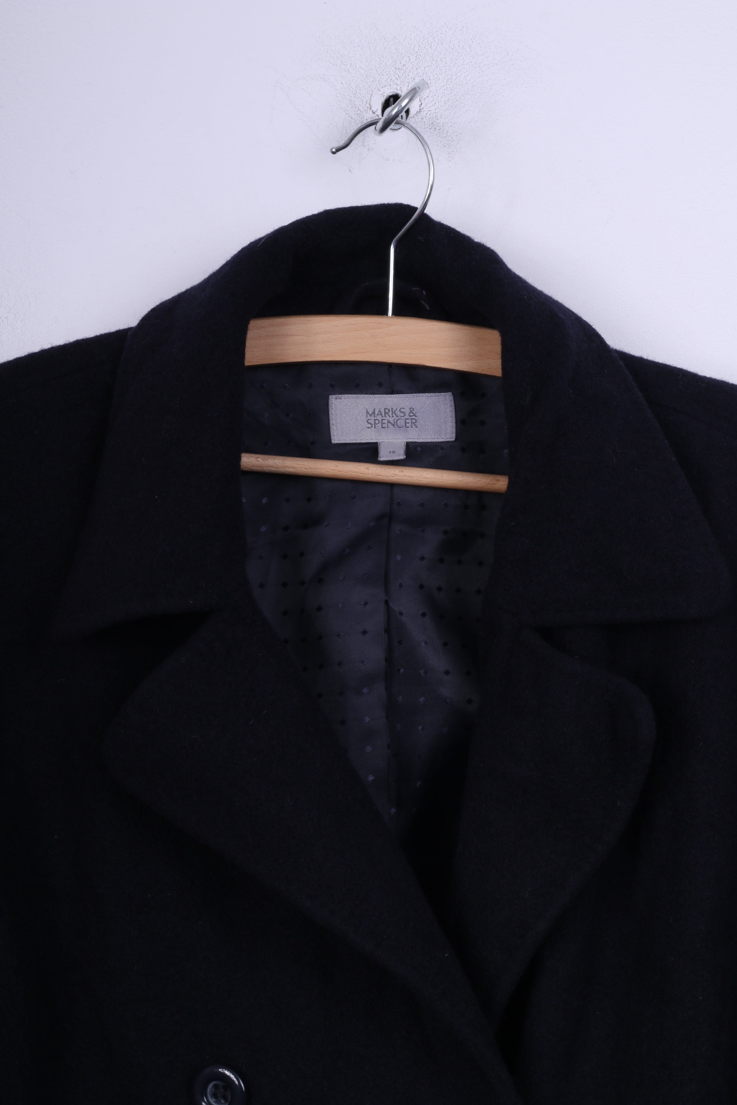 Giacca Marks &amp; Spencer da donna 16 XXL doppio petto in lana blu navy
