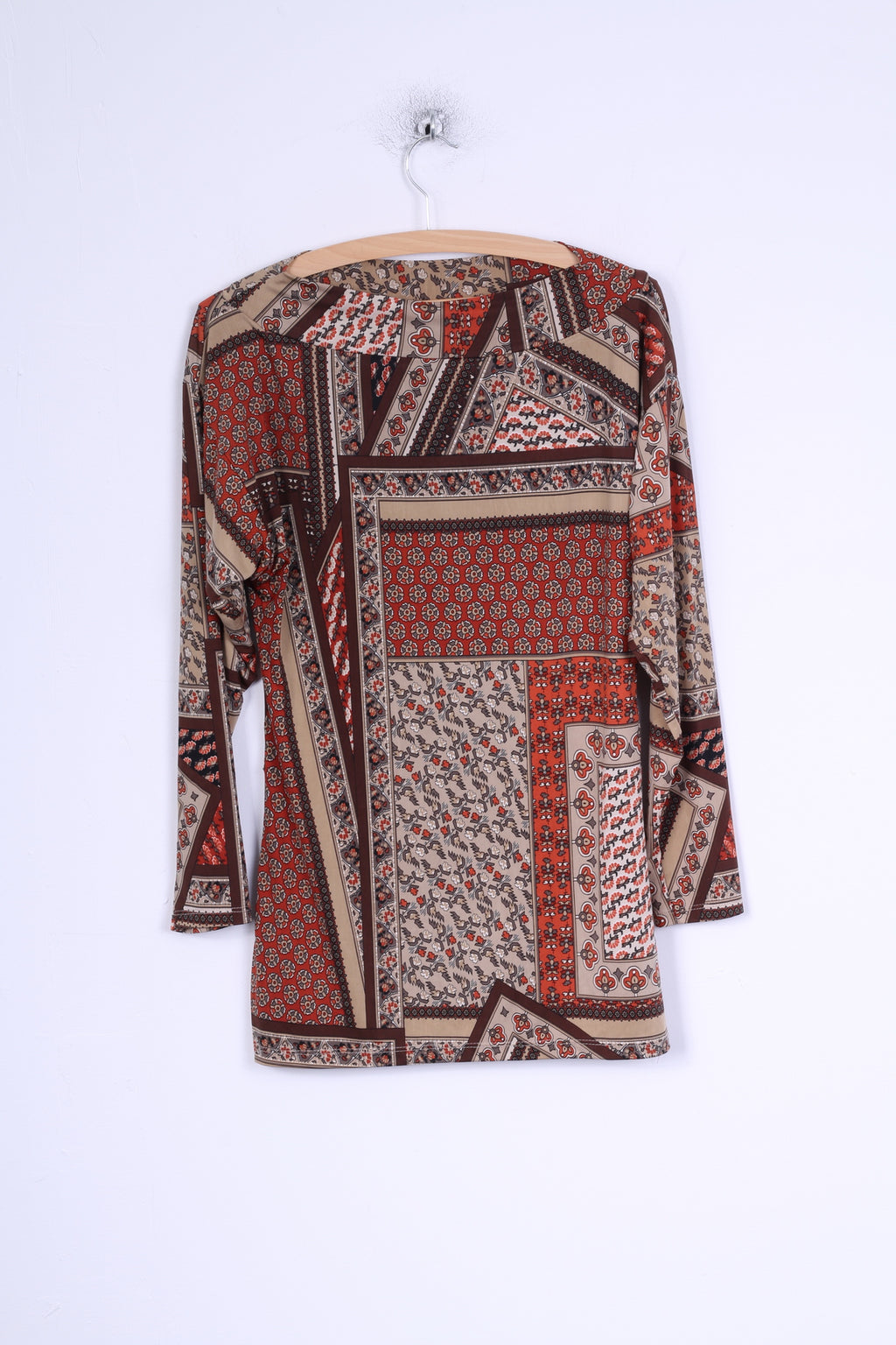 Made in Italy Chemise 2 S/M pour femme - Haut ajusté en viscose extensible à motif marron