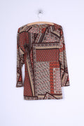 Made in Italy Chemise 2 S/M pour femme - Haut ajusté en viscose extensible à motif marron