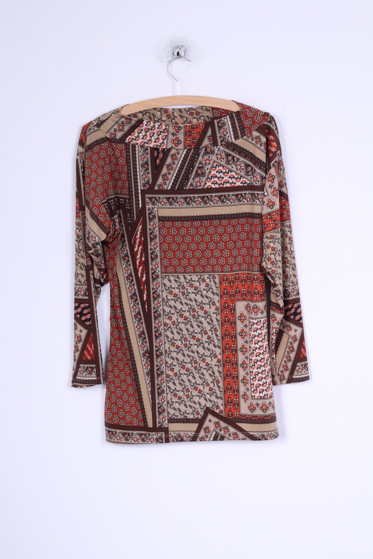 Made in Italy Chemise 2 S/M pour femme - Haut ajusté en viscose extensible à motif marron
