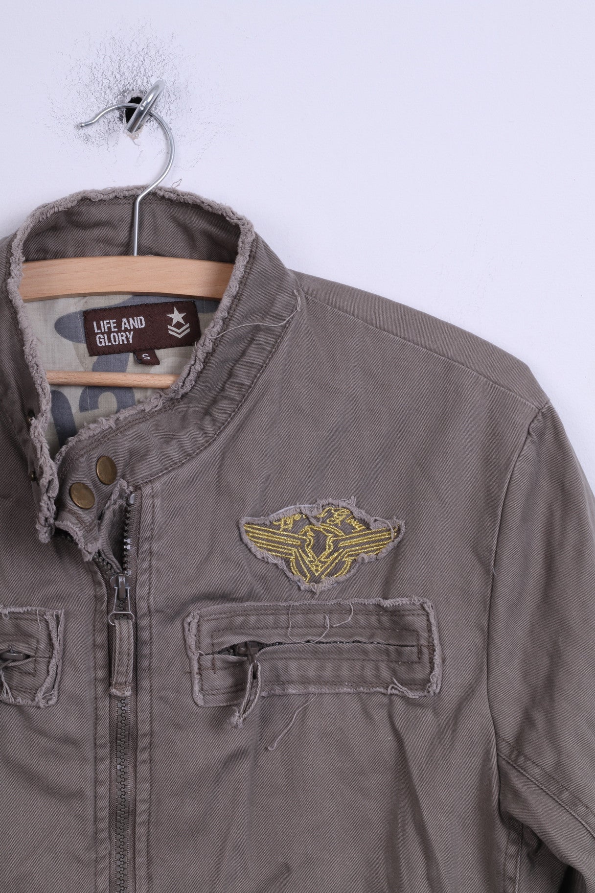 Giacca da donna Life and Glory in cotone militare kaki con cerniera
