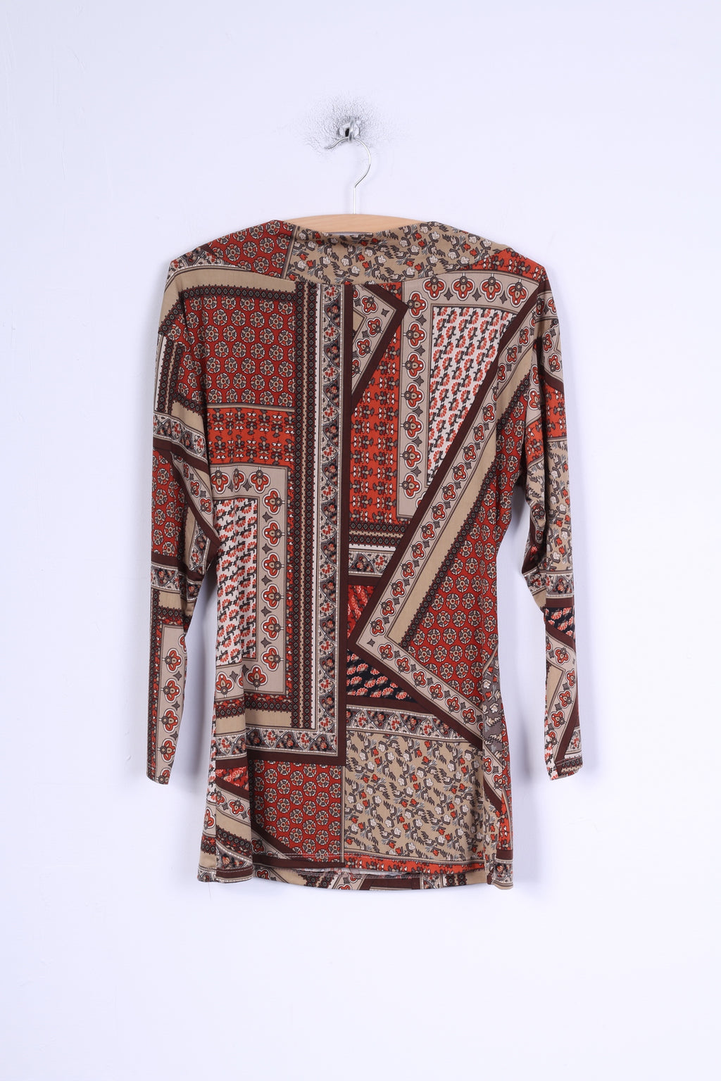 Made in Italy Chemise 2 S/M pour femme - Haut ajusté en viscose extensible à motif marron