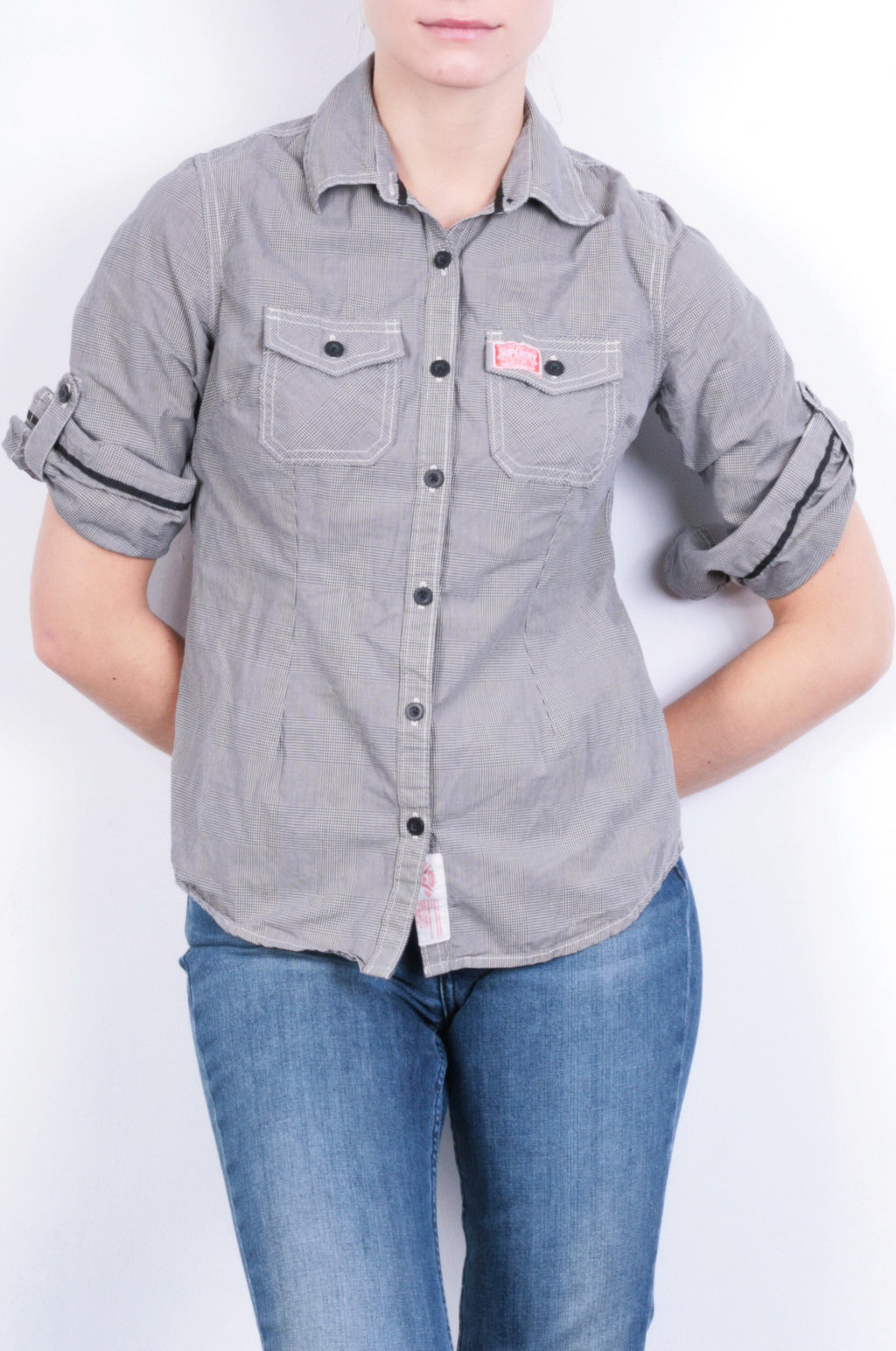 Superdry Womens S Casual Shirt Check White Black Cotton - RetrospectClothes