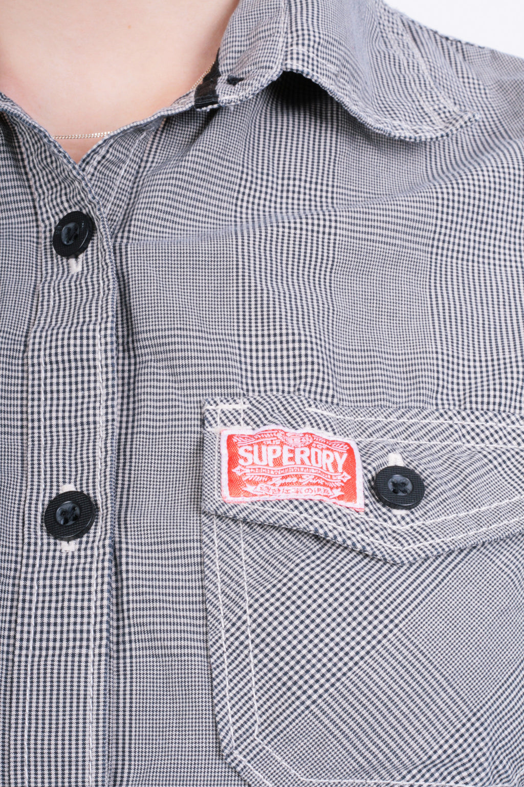 Superdry Womens S Casual Shirt Check White Black Cotton - RetrospectClothes