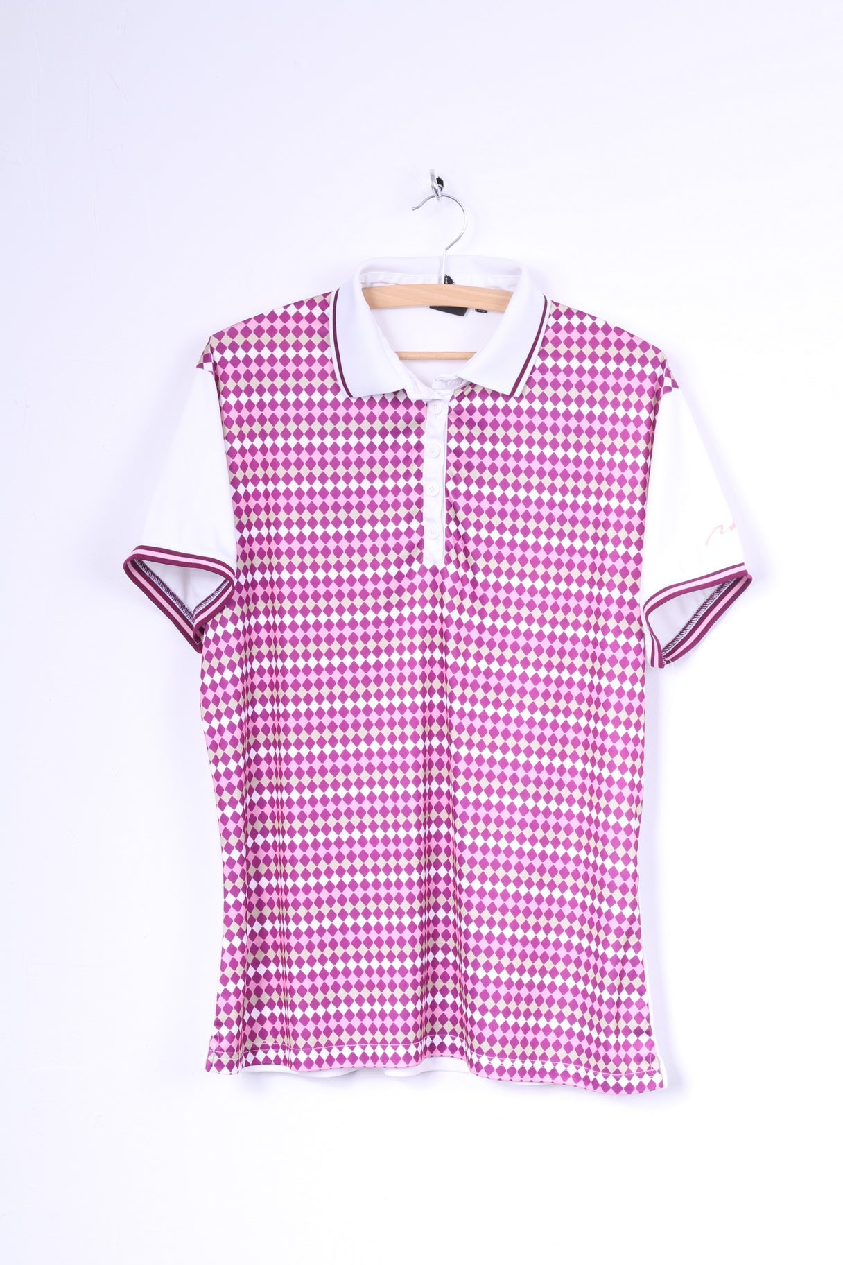 Polo da golf Pin High da donna 3XL (XL) bianco viola con diamanti