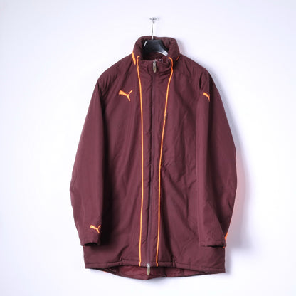 PUMA Mens XL Jacket Maroon Full Zipper Hidden Hood Padded Sport Orange Logo Top