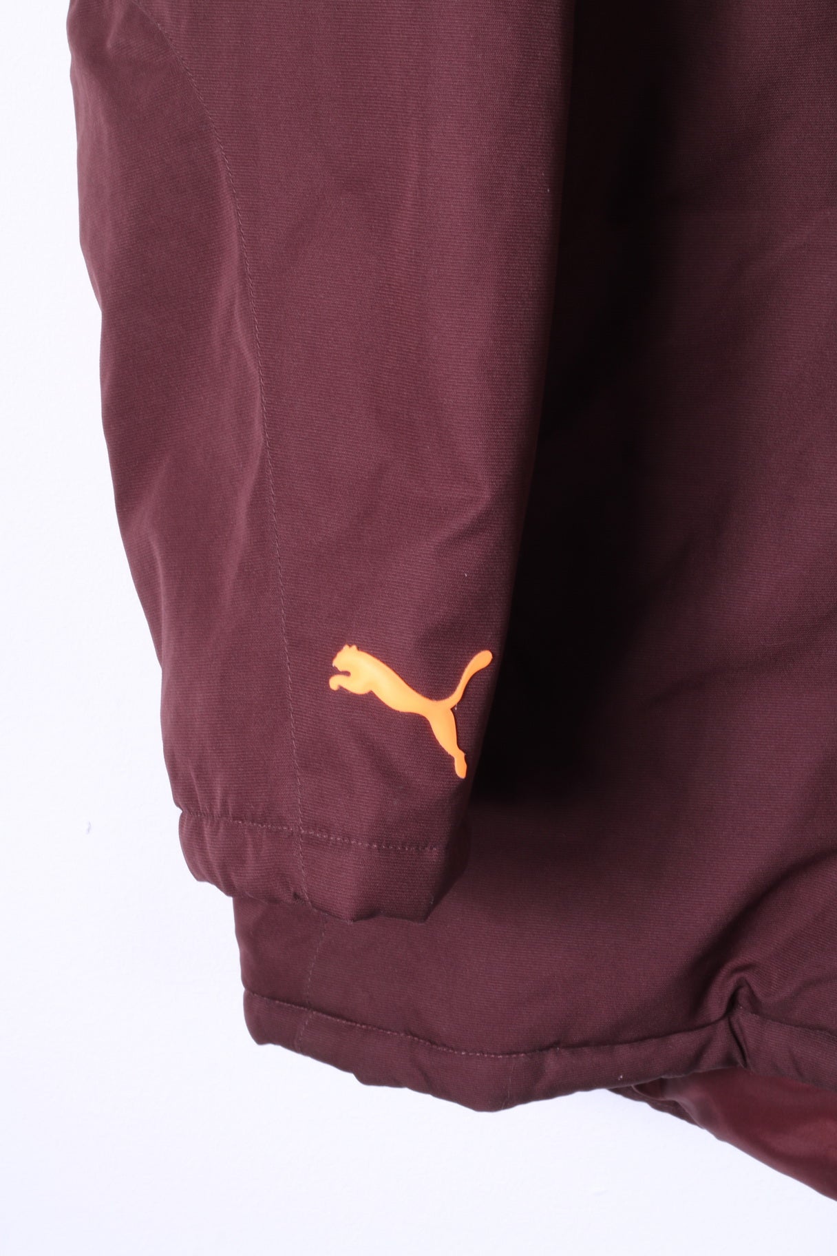 PUMA Mens XL Jacket Maroon Full Zipper Hidden Hood Padded Sport Orange Logo Top