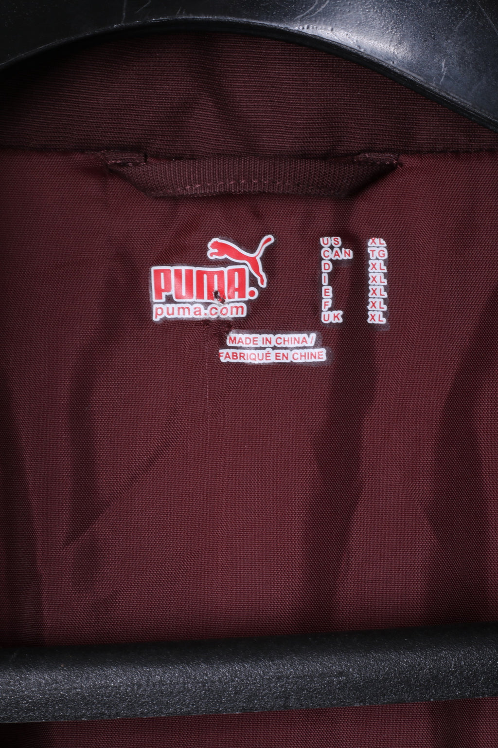 Giacca PUMA XL da uomo marrone con cerniera intera, cappuccio nascosto imbottito, logo sportivo arancione, parte superiore