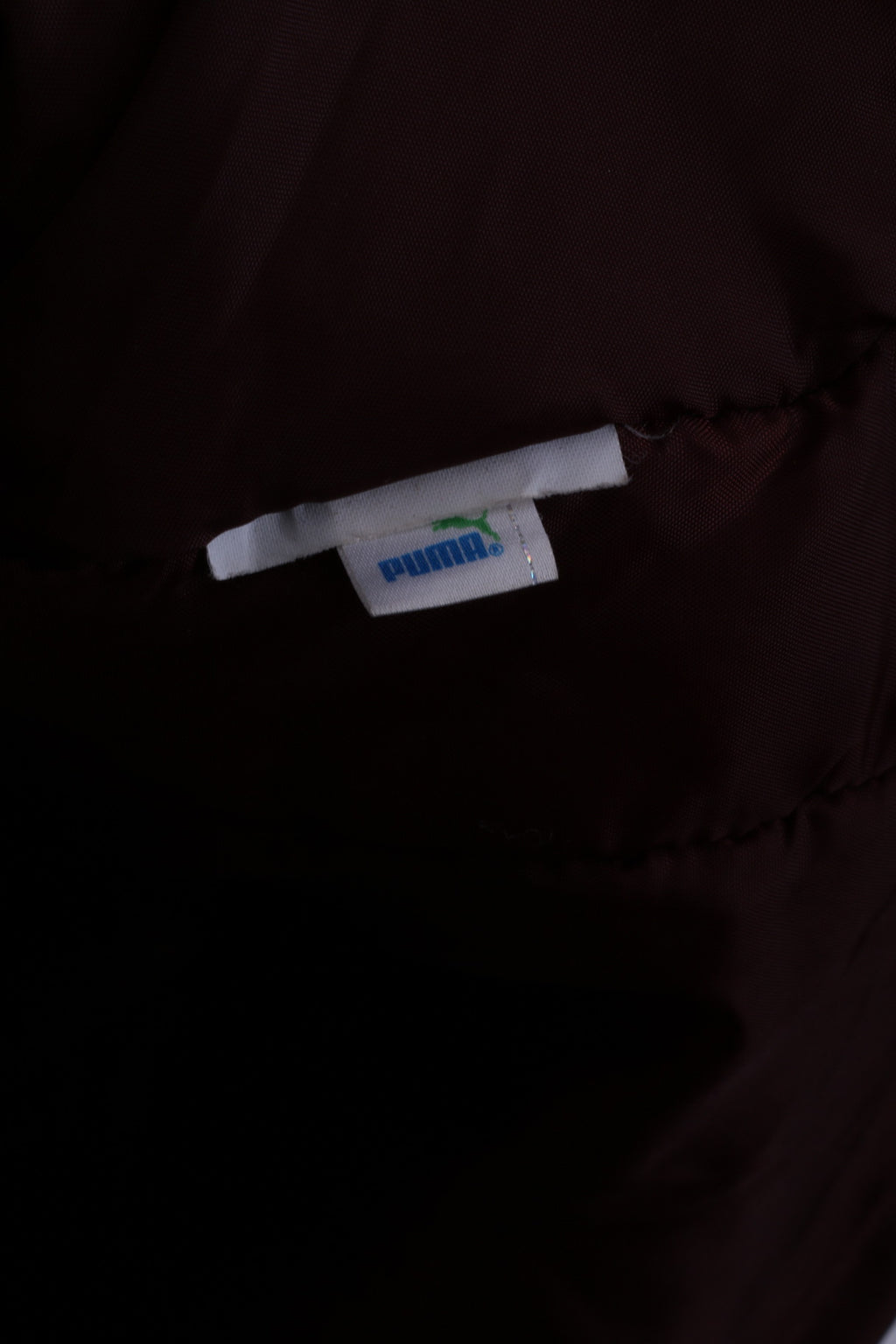 Giacca PUMA XL da uomo marrone con cerniera intera, cappuccio nascosto imbottito, logo sportivo arancione, parte superiore